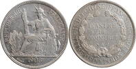 1 piastre Indochina 1 piastre 1908, XF, French Indochina (1885 - 1954) -