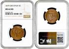 5 centimos Spain 5 centimos 1879 OM, NGC MS64 RB, King Alfonso XII (1874 - 1885) -