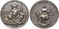 Niederlande, Stadt Den Haag Silbermedaille von van Swinderen, Wappenkartusche vor Rathaus / Justitia mit Fasces und Waage -