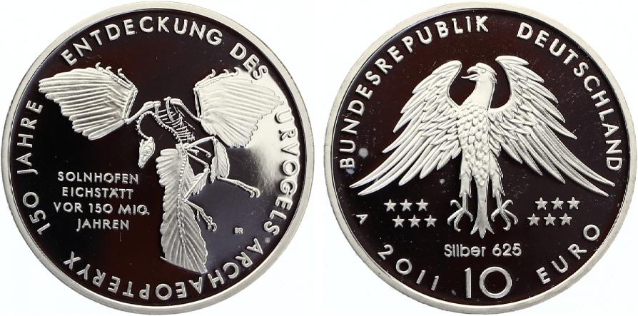 10 Euro 2011 150 Jahre Entdeckung des Urvogels Archaeopteryx SILBER ...