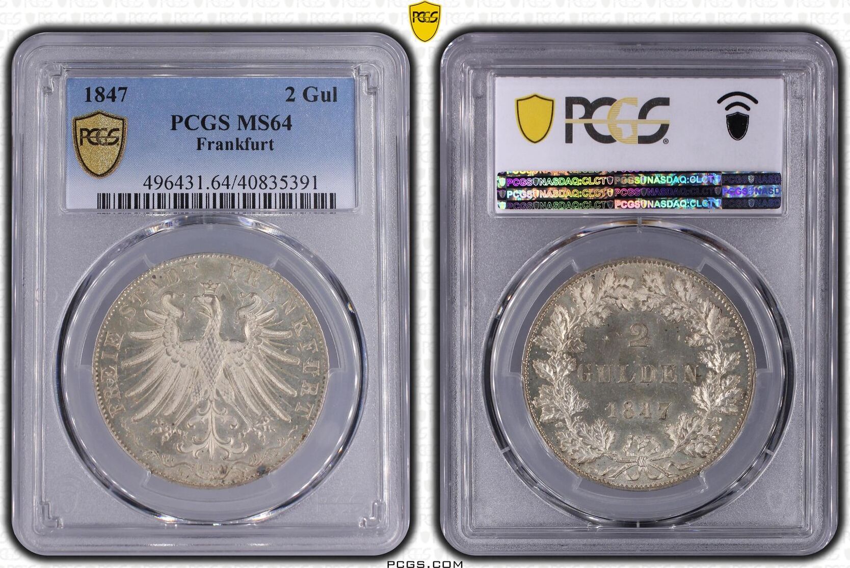 1847 Frankfurt 2 Gulden PCGS MS64 | MA-Shops