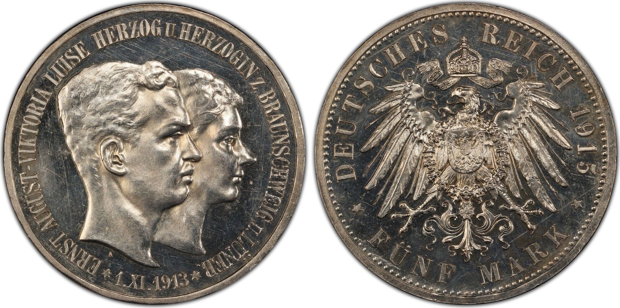 Brunswick-Wolfenb. 1915-A 5 Mark Braunschweig Lüneburg 1915 PCGS PR62 ...