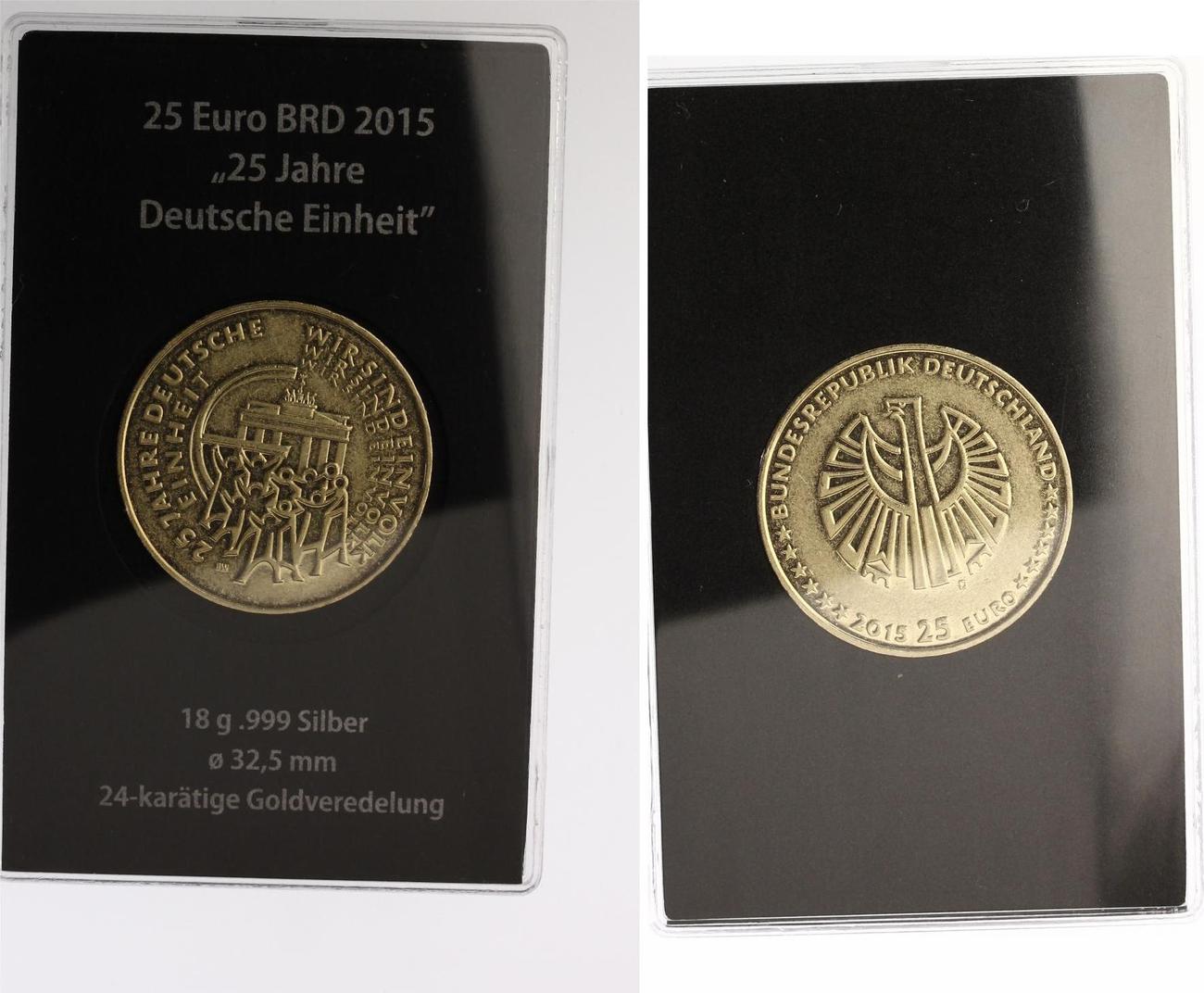 Gold Gedenkprägung 25 Jahre Deutsche Einheit 2015 2015 25 Euro 25 Jahre Deutsche Einheit vergoldet | MA-Shops