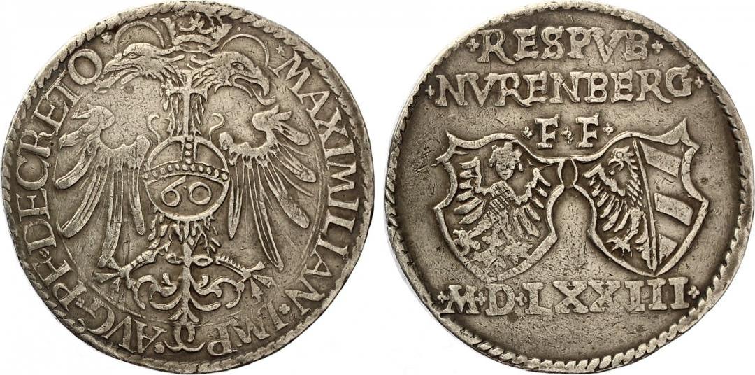 Nürnberg Guldentaler (60 Kreuzer) 1573 mit Titel Maximilians II