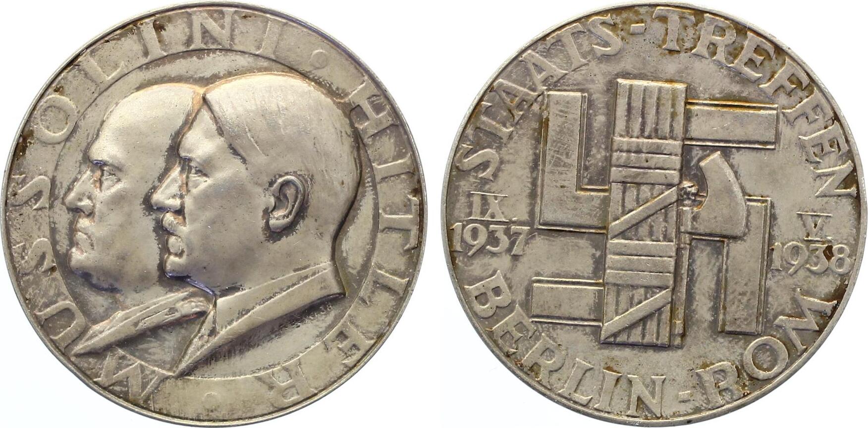 Medaille Staatstreffen Mussolini Hitler 1938 Pr Münze Berlin 835