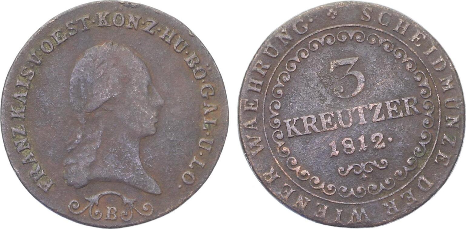 1812 B Habsburg 3 Kreuzer VF | MA-Shops