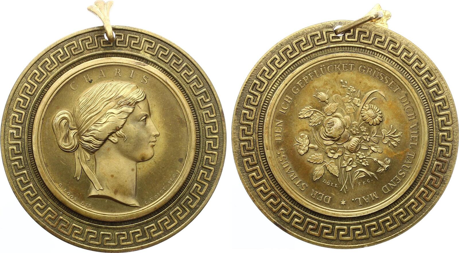 Bronzemedaille CHARIS o.J. v. G. Loos u. C. Voigt. Göttin der Armut AU Русские монеты из драгоценных