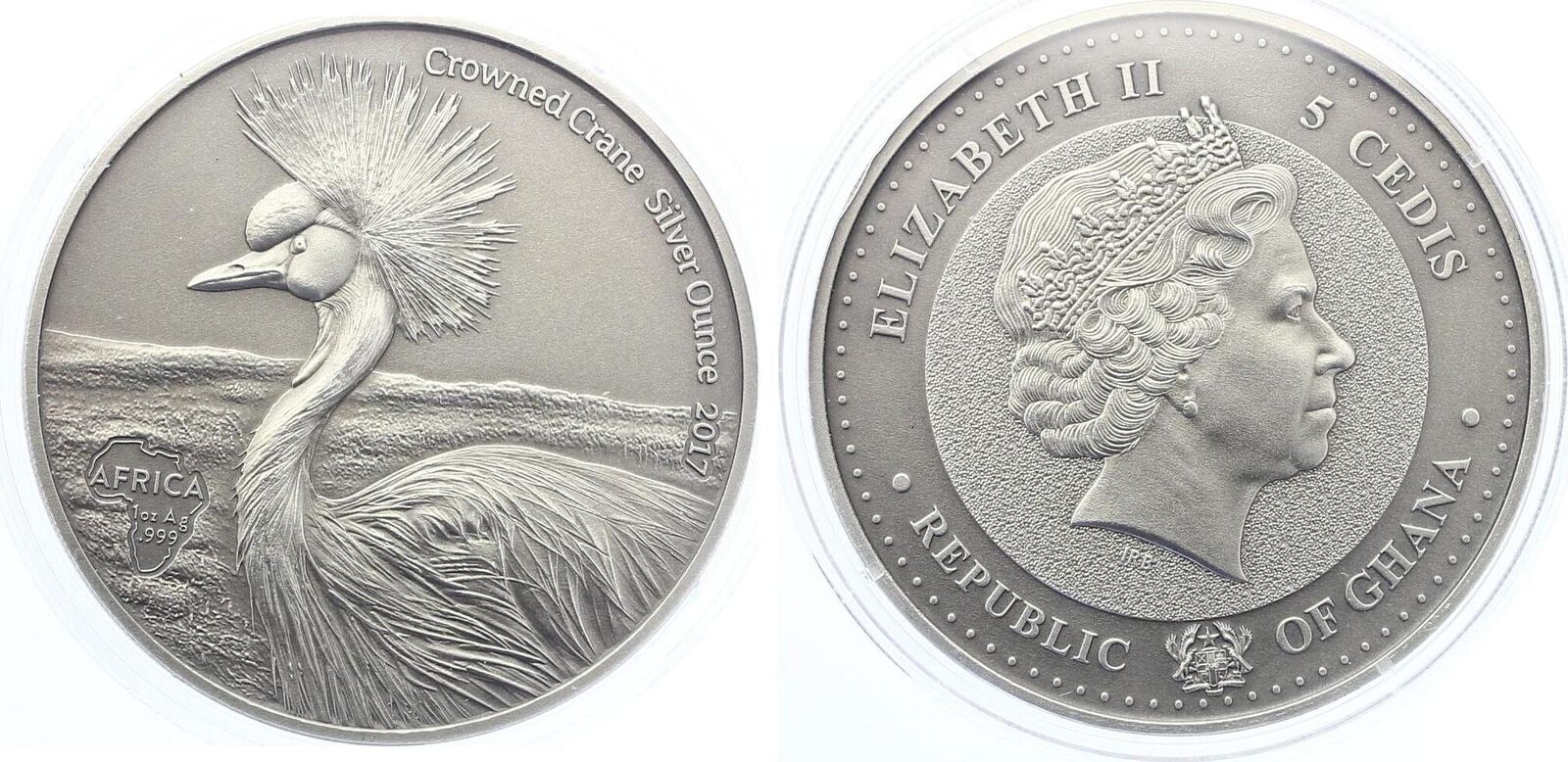 2017 Ghana 5 Cedis Kronenkranich Crowned Crane Antique finish | MA-Shops