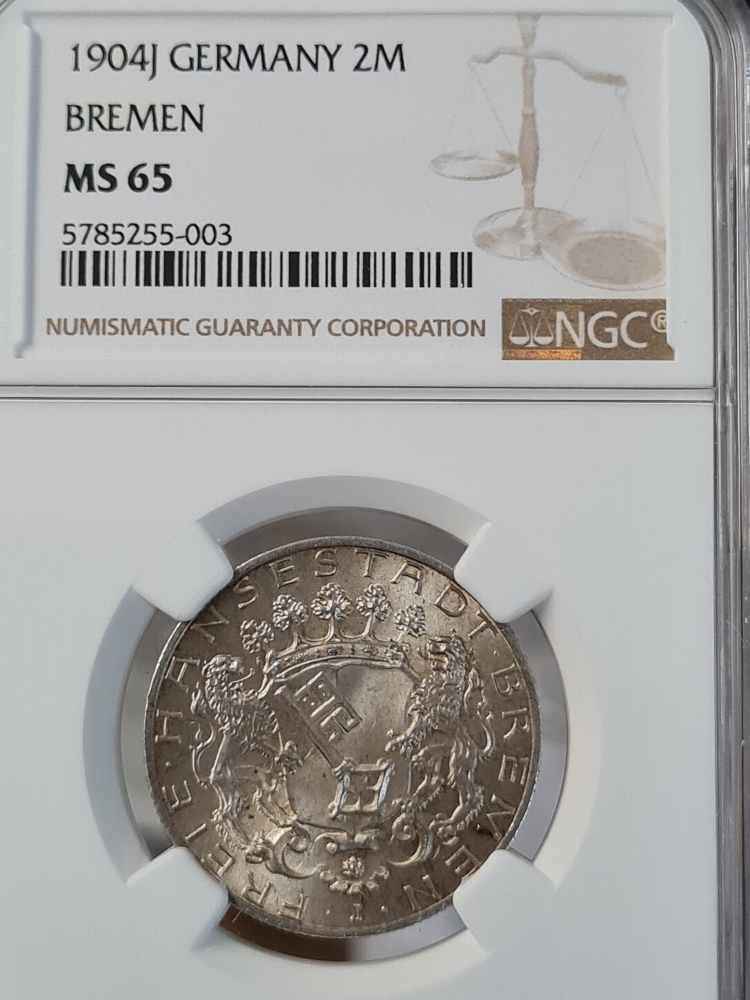 GERMANY 1904J 2 Mark Bremen NGC MS 65 | MA-Shops