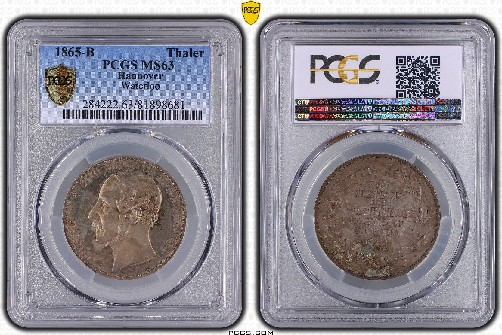 Thaler 1865-B Taler Hannover Waterloo PCGS MS63 | MA-Shops