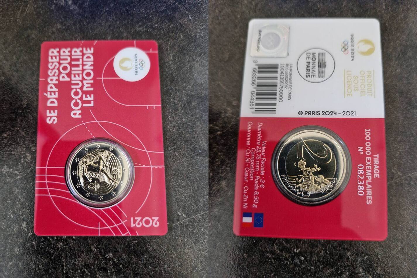 2021 2 euro Frankreich Paris 2024 Olympia Coincard