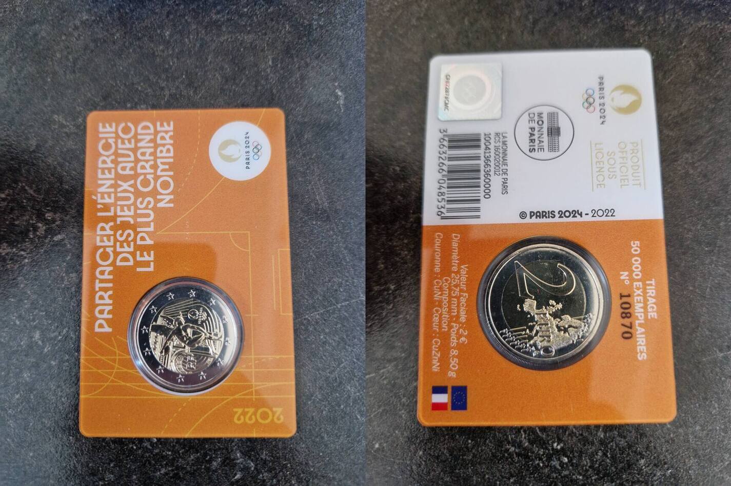 2022 2 euro Frankreich Paris 2024 Olympia Coincard