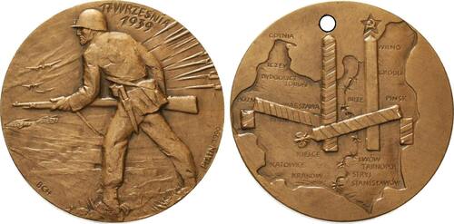 Bronzemedaille 1990 Erinnerung an die Teilung Polens 1939, Ptain EF
