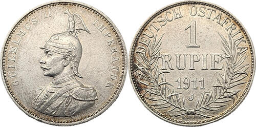 Deutsch-Ostafrika 1 Rupie 1911 J Wilhelm II. 1888 - 1918 EF