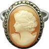 Schmuck Ring Antiker 835er Silber Damenring mit Makasitten und Gemme Größe 61 -
