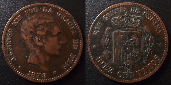 Espagne 10 centimos 1870 TTB-, KM 663 pièce de monnaie