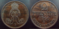 Allemagne, Deutschland, Hannover, Hannovre 2 pfennig Hanover, Hannovre, 2 pfennig 1860, KM.234 TTB+ -