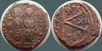 Byzantine Empire Follis JUSTIN II et SOPHIA, 1/2 Follis 20 mm, 565-578, Thessalonique, 5,82 grms TB à TTB -