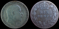 Grande Bretagne, Great Britain, Angleterre Grande Bretagne, Great Britain, 6 pences 1909, Edward VII, KM.799 TB à TTB -