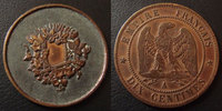 Curiositée numismatique, gravure, forme 10 centimes 10 centimes Napoleon III, avers regravé de décors de feuilles, baies, trèfle, jolie travail ! TTB à SUPERBE -