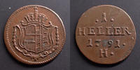 Allemagne, Deutschland, Etats Allemands, Further A 1 heller Austria, Deutsche Further Austria, RDR, Vorder Austria, états Allemands, 1 heller 1791 H, bel exemplaire pour le type ! SUPERBE -