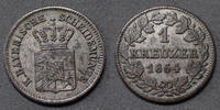 Allemagne, Deutschland, Bayern, Baviere 1 kreuzer Bayern, Bavière, 1 kreuzer 1864, KM.473 TTB à SUPERBE -