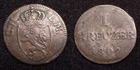 Allemagne, Deutschland, Hesse Darmstadt 1 kreuzer Hesse Darmstadt, Allemagne, Deutschland, Ludwig I, 1 kreuzer 1809, 0,57 grm, AKS.90 TB à TTB -