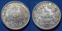 Allemagne, Deutschland, Kaiserreich, Empire 1/2 mark Kaiserreich, 1/2 mark 1915 F, coin du revers regravé sur un ancien coin, J.16 variante SUP/TTB+ -