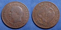 France 2 centimes NAPOLEON III, 2 centimes 1857 D Grand D, frappe décalée à 8h, Gad.103 Variante, TTB/TTB+ Rare! -