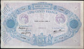 Billets de la troisième République 500 Francs 500 Francs Bleu et Rose 6 Avril 1939, F.31/30, plusieurs épiglages, pli central, TTB -