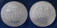 Allemagne, deutschland, RFA 10 mark RFA, 10 mark 1991 A Brandenburger tor, porte de Brandenburg, argent 925°/°°° 14,32 grms fin, J.452 tâches et traces sinon TTB - -