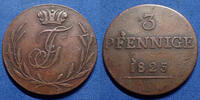 Allemagne, Deutschland, Schwarzburg Rudolstadt 3 pfennig Schwarzburg Rudolstadt, Friedrich Gunter 1807 - 1867, 3 pfennig 1825, Fischer 610 TTB+ -