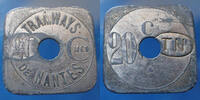 Nantes 20 centimes Nantes, Tramways, 20 centimes contremarqué TN dans un ovale, E.75.4 TTB -