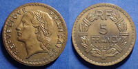 France 5 francs 5 francs Lavrillier 1946 bronze aluminium, Gouvernement provisoire, Gad.761a TTB+ -