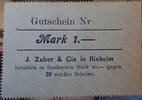 Rixheim 1 mark Rixheim, Haut Rhin, J.Zuber et compagnie, carton de 1 mark non émis , SPL -