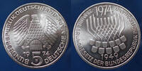 Allemagne, deutschland, RFA 5 Mark 5 Mark 1974 F 25 jahre Grundgesetz, J.413 SPL -