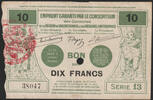 Emprunt garanti 10 francs bon de 10 francs, Emprunt garanti par le consortium des communes de la région de Valenciennes et limitrophes, annulé, TTB -