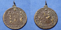 Religion, Religiose, medaille Religion, Religiose, médaille du 17e siècle, St Dominique de Guzman et Ste Catherine de Sienne, 28x37mm (Ht avec la bélière), 4, -