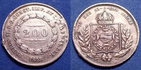 Brésil, Brazil 200 reis Brazil, Brésil, 200 reis 1858, Pedro II, KM.469, traces de montures, soudures, sinon TTB -