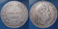 France 5 Francs Louis Philippe, 5 Francs 1844 W Lille, Gad.678a, traces de nettoyage sinon TB+ -