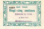 Auchel 25 Centimes 1915 Compagnie de ferfay - bon pour - P.62.16 Neuf 17.36 US$  +  11.57 US$ shipping