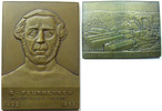Industrie bronze B.FOURNEYRON, inventeur de la turbine, plaquette en bronze 80x60 mm, poinçon triangle, gravé par Joanny-Durand, 1932, avec ecrin -