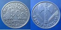 France 50 centimes 1943 B Etat Fran&ccedil;ais - Bazor - aluminium - G.425 VZ+ 81.01 US$  +  11.57 US$ shipping