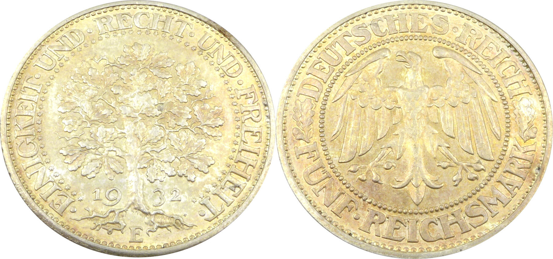 Deutschland Weimarer Republik 5 Reichsmark 1932 E Eichbaum 5 Mark J 331 Ch Unc Ma Shops
