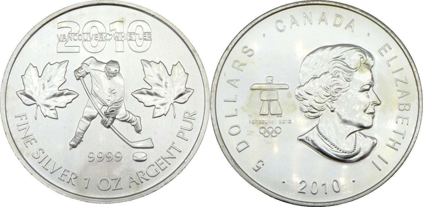 Kanada 5 Dollars 2010 1 OZ Fine Silver 9999 Olympics Vancouver 