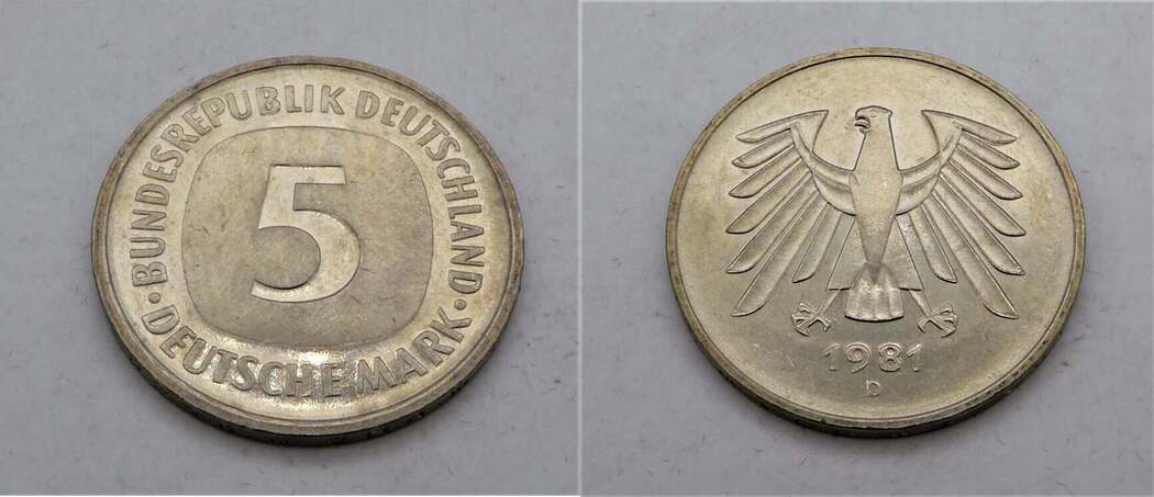 Bundesrepublik Deutschland / BRD 5 Deutsche Mark 1981 D Fünf Mark ...