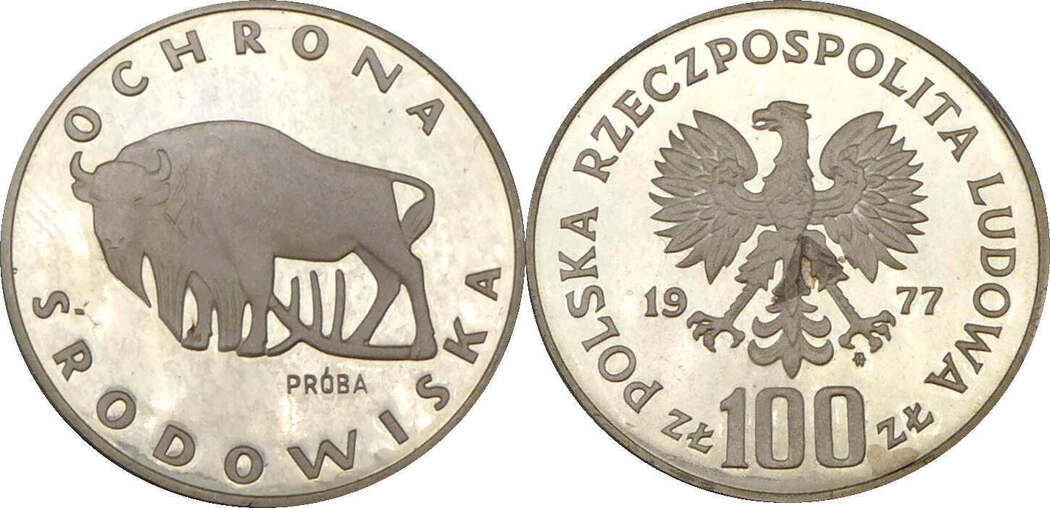 Polen 100 Zlotych Proba 1977 Wisent Proof MA Shops polen-100-zlotych-proba-1977-wisent-proof-ma-shops