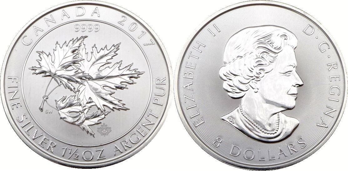 Kanada 8 Dollars / 8 $ 2017 Maple Leaf - 1,5 oz - Canada Fine Silver 1 ...