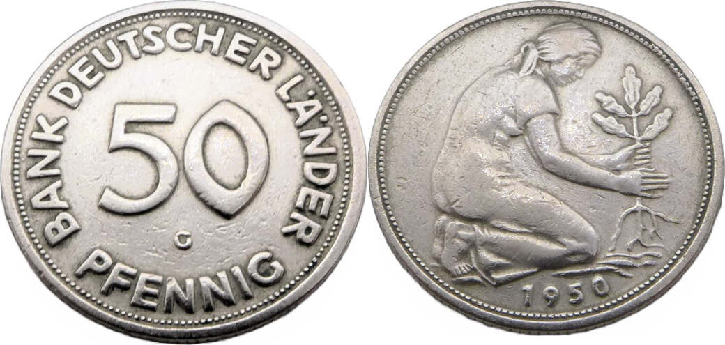 50 Pfennig 1950 J Bank Deutscher Länder Wert Bundesrepublik Deutschland / BRD 1950 G 50 Pfennig Bank deutscher