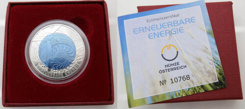 Österreich 25 Euro 2010 25€ - Erneuerbare Energie - Niob Stgl,MS-70,OVP